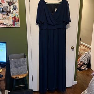 Boohoo navy Swiss dot flutter sleeve maxi dress